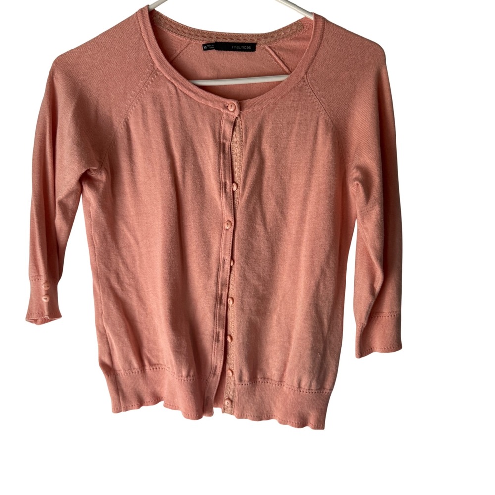 Maurices Y2k Coral Pink Lace Button Front Cardigan Sweater XS Coquette Fairy